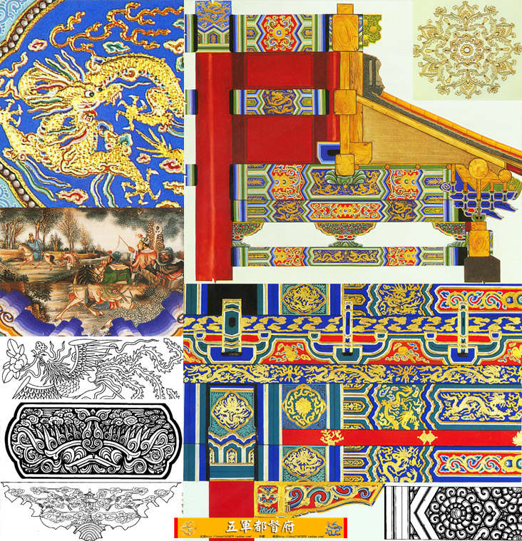 【营】凤阁丹阙：中国古建天花廊柱和玺官式彩画彩绘与白描图小样